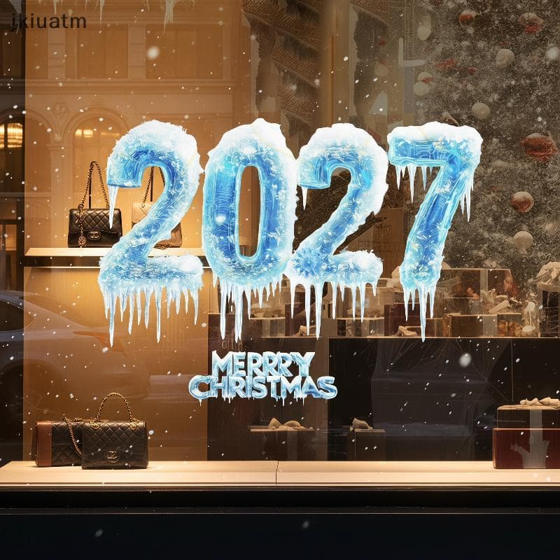 [jkiuatm] Janela De Férias De Natal Stiers 2027 Ano Novo Dupla Face Mesma Cor Floco De Neve De Gelo Para Casa Loja Decor