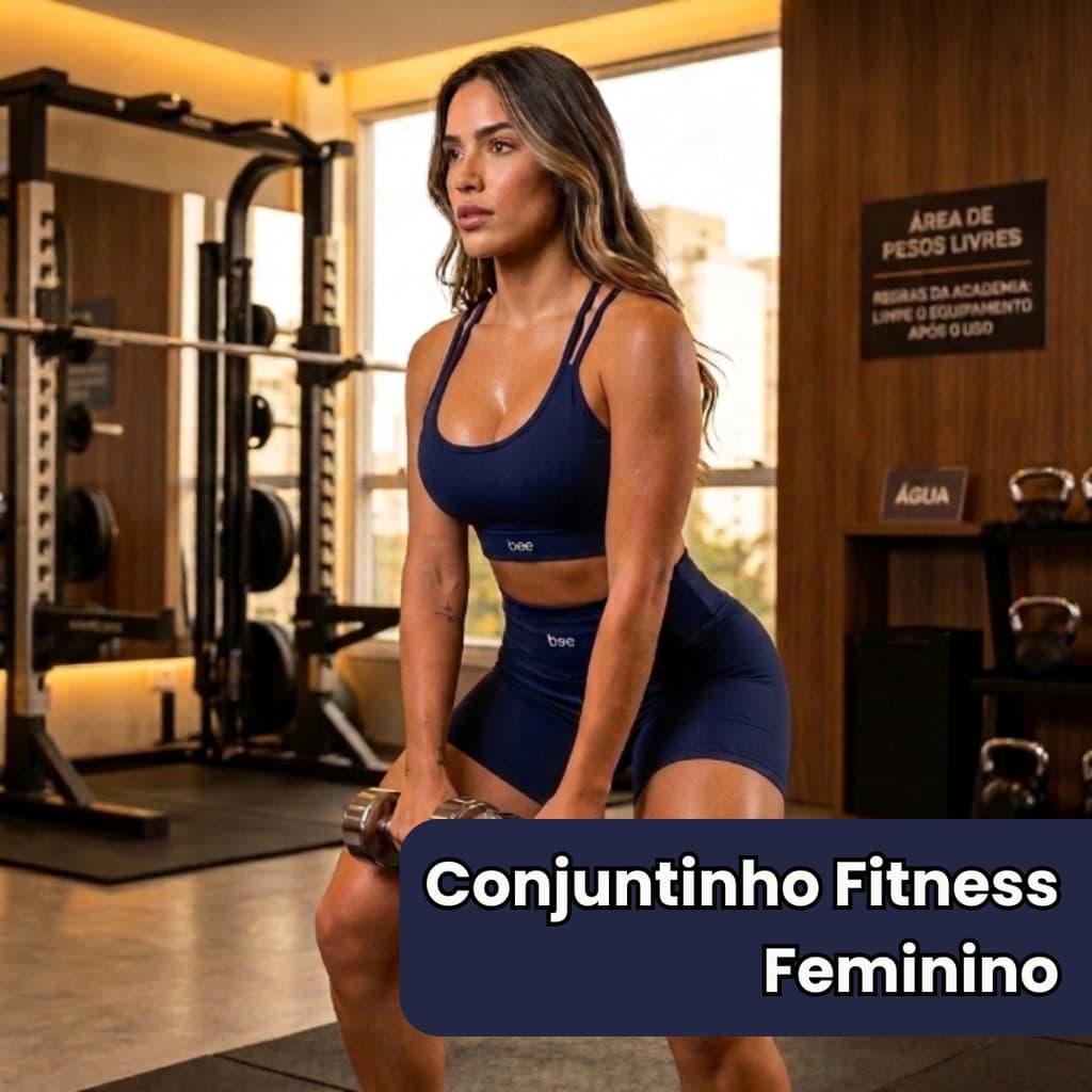Conjunto Fitness Feminino Cós Alto Top com Bojo Removível Sem Transparência Academia Bee Basic Conjunto Moderno