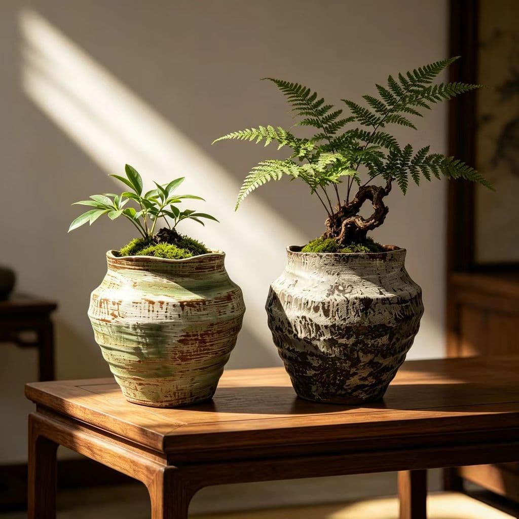 Jingdezhen vaso de flores de cerâmica estilo silencioso, vaso de mesa, planta verde, suculentas, flores desgastadas, ata