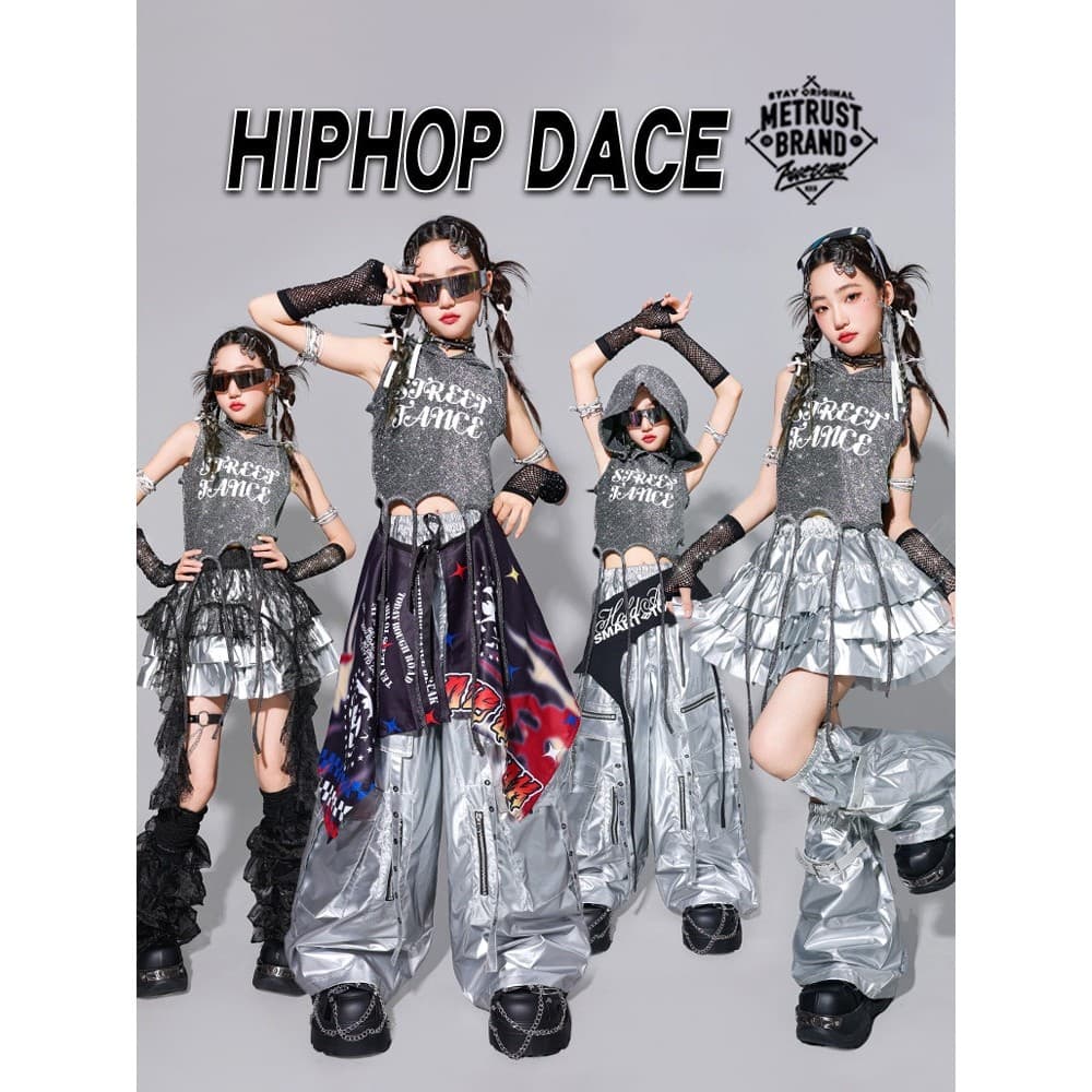 Meninas jazz prata tecnologia sentido jazz trajes de dança crianças trajes de dança rua meninas passarela na moda crianç