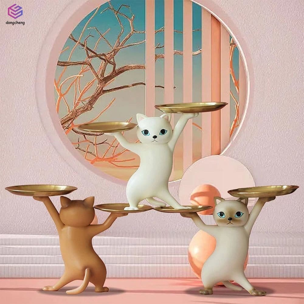 Bandeja De Estatueta De Gato De Resina Estilo Nórdico-Acessório Decorativo De Armazenamento De Joias De Mesa