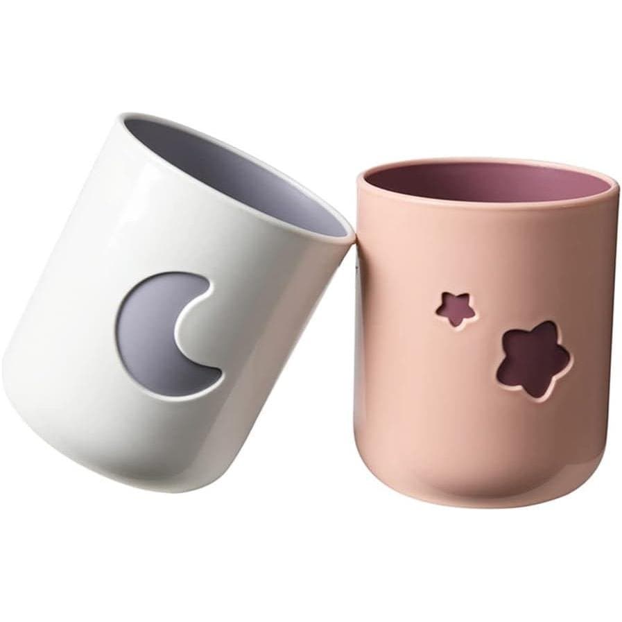Conjunto de 2 Copos para Escova de Dentes Casal Lua e Estrelas, 13,5oz, Caneca de Beber Espessada Bicolor, Suporte Exqui