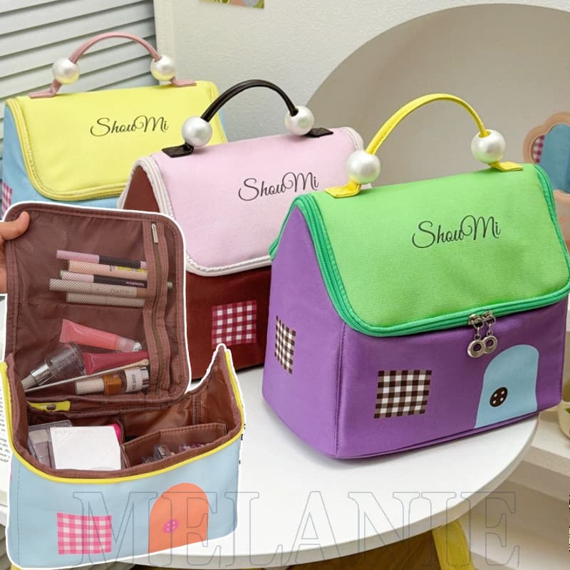 Bolsa De Maquiagem Cute House-Grande Capacidade , À Prova D'água , Portátil-Com Alça De Mão-Para Organizador De Viagens