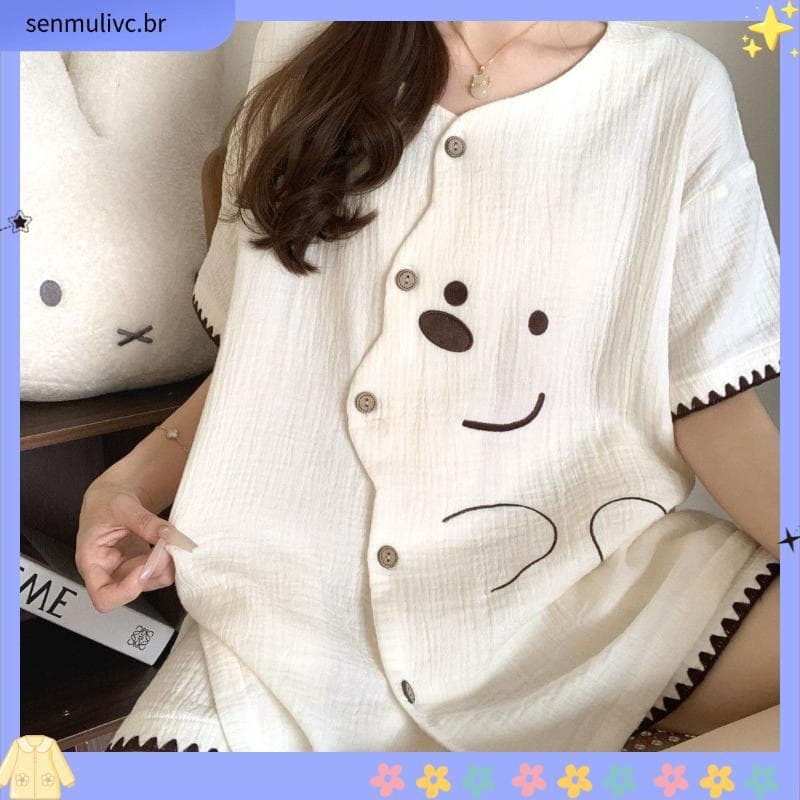 1.6.000 pessoas coleção novo estilo versão coreana pijamas de desenho animado feminino verão Shorts de manga curta influ