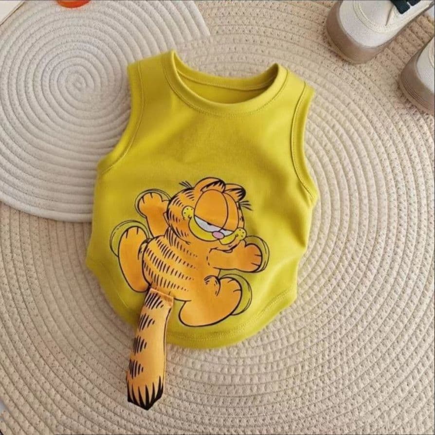Roupas para Cães para o Verão, Estampa de Gato Café em Estilo Cartoon Fofo, Colete com Cauda 3D para Pomeranian, Bichon,