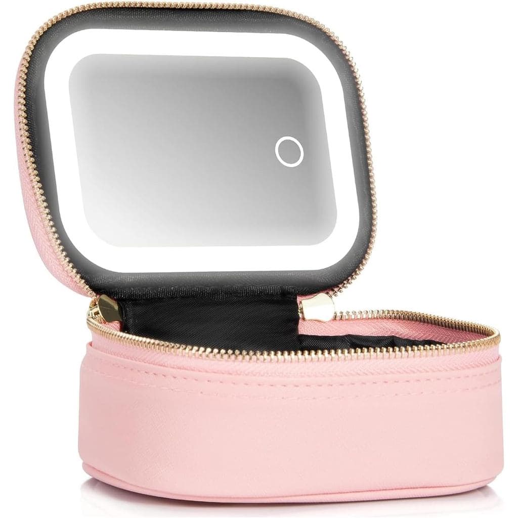 Extrei Gent Pequena Bolsa de Maquiagem para Viagem com Espelho e Luz, Mini Nécessaire de Viagem para Maquiagem, Bolsa Or
