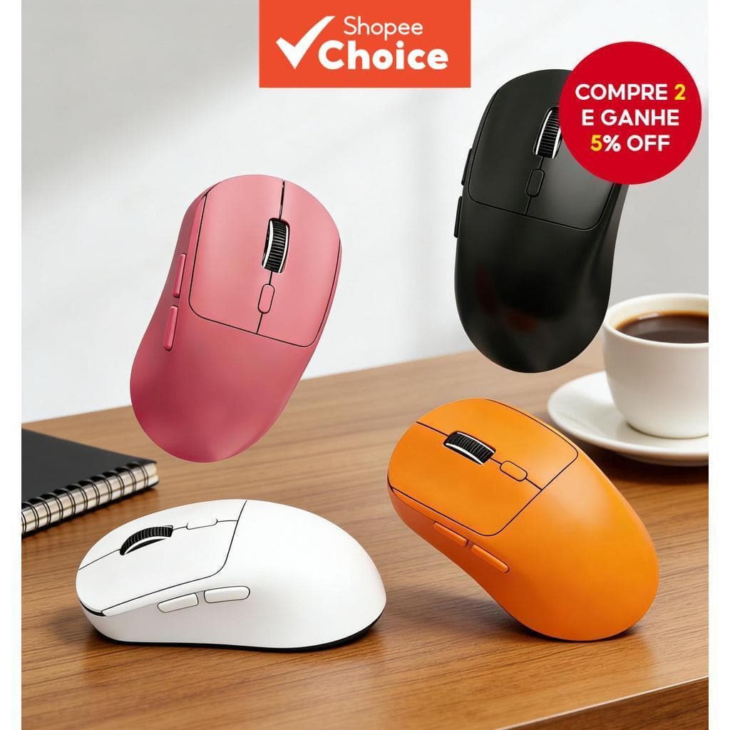 Mouse Gamer Silencioso Recarregável | Modos Duplos 2.4G + Bluetooth, Ergonômico, Longa Duração da Bateria, para