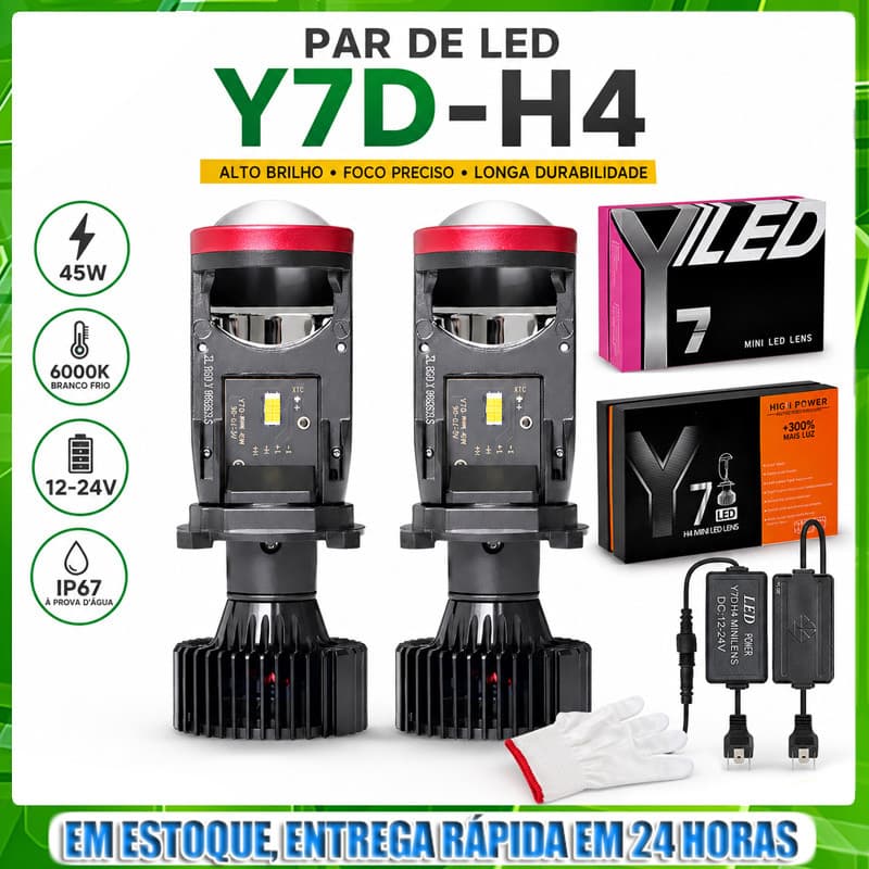 Par De Faróis Y7D Para Carros E Motocicletas , Lâmpadas LED Universais , 6000k De Alta Potência , 24000lm , 45W H4