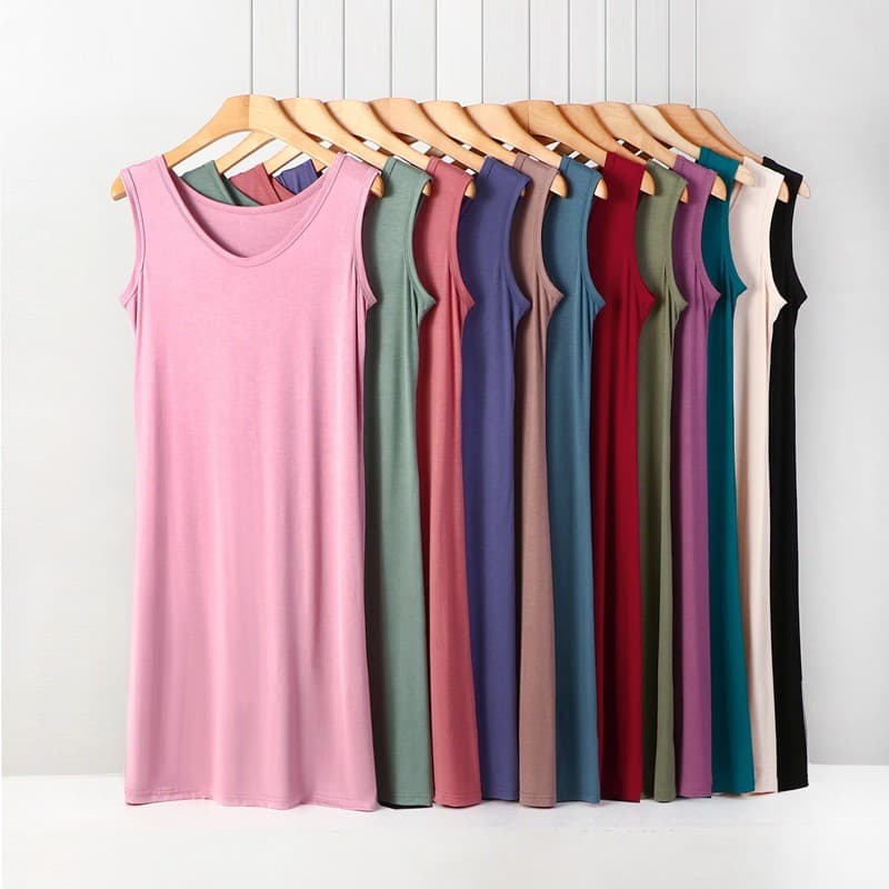 Verão Modal colete vestido feminino interior solto mais magro olhar comprimento médio mais gordura plus Size sem mangas