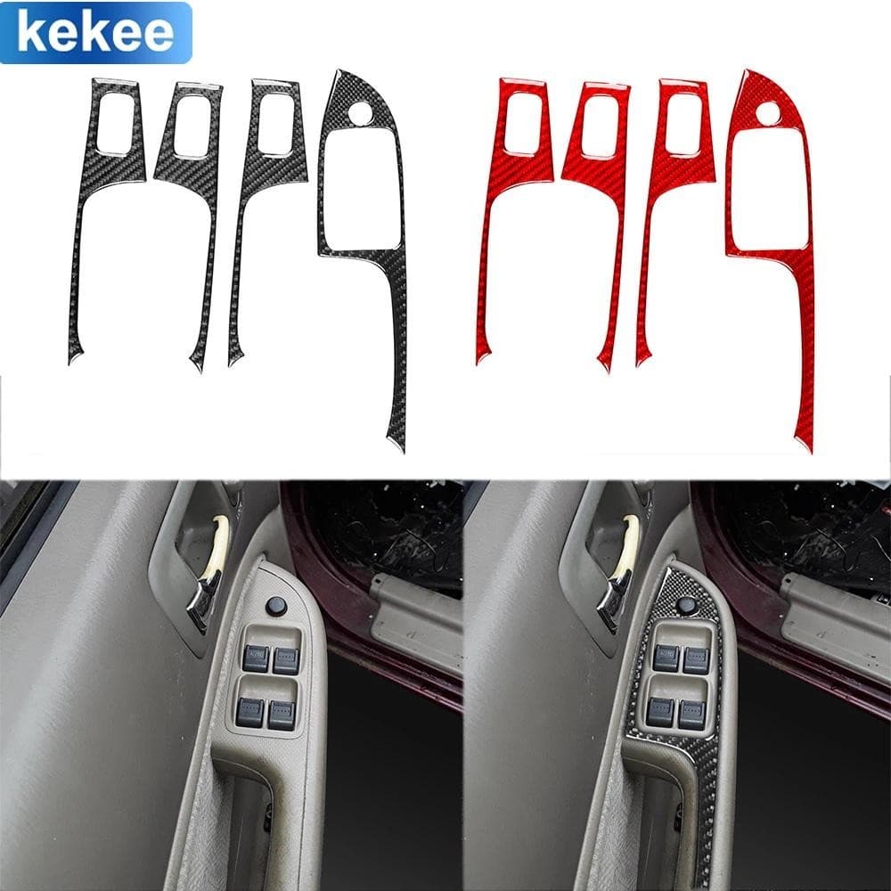 Para Honda Civic 2001 2002 2003 2004 2005 Painel De Controle Elevador Janela Guarnição Capa Real Fibra Carbono Adesivo A