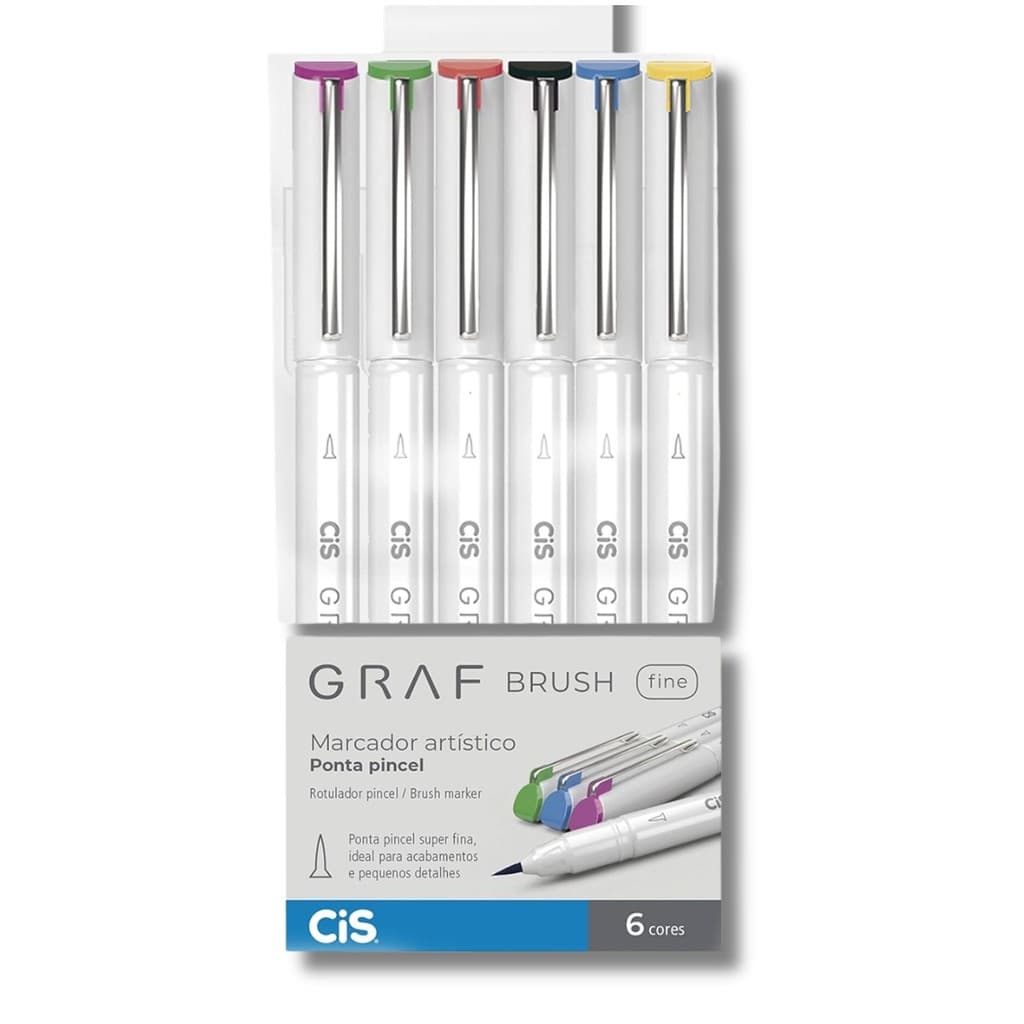 Caneta Marcador Artístico 6 Cores Cis Graf Fine