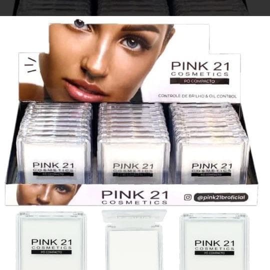 Pink 21 Cosmetics Pó Translúcido Compacto para Maquiagem Acabamento Matificado e Suave Controla Fácil Aplicação