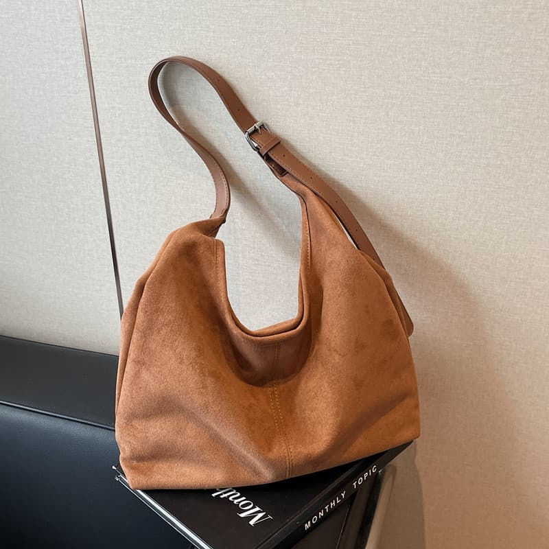Bolsa de ombro em camurça para outono e inverno, de grande capacidade, estilo vintage, versátil para uso diário, ideal p