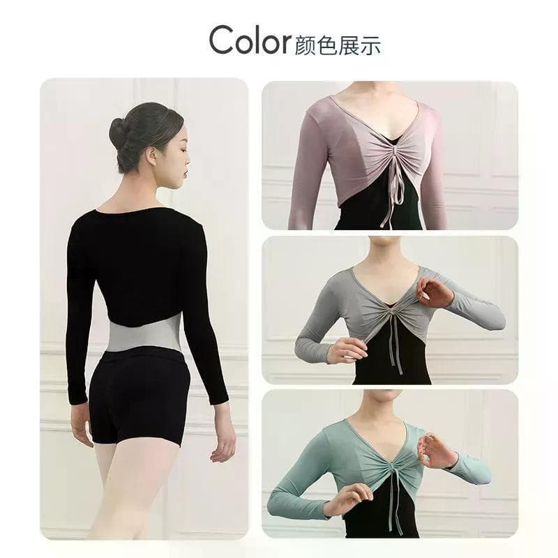 Novo estilo Fushinu dança terno rendas topo Modal feminino de manga comprida Ballet prática macacão blusa exterior.20260