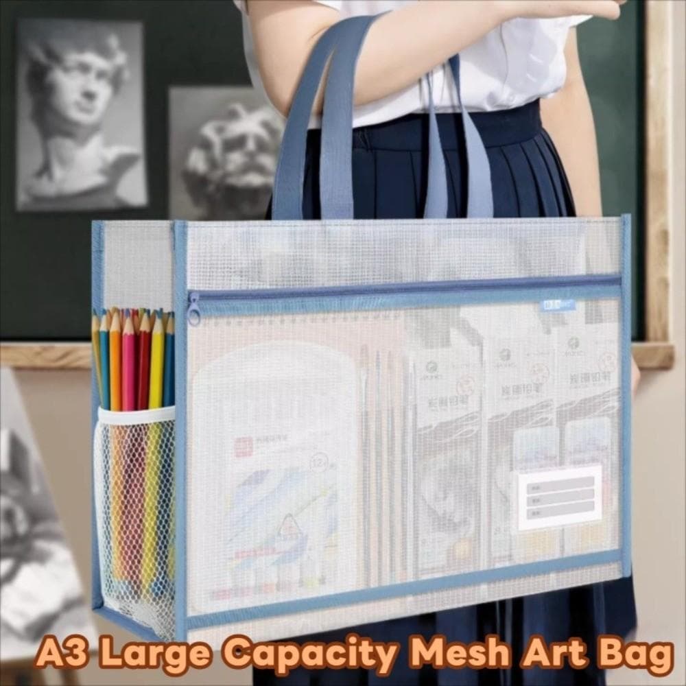 Bolsa De Arte De Malha EBUCRE , Álbum De Desenho De Esboço A3 Zip 8k Ombro Sacolas Saco De Papel De Teste Transparente