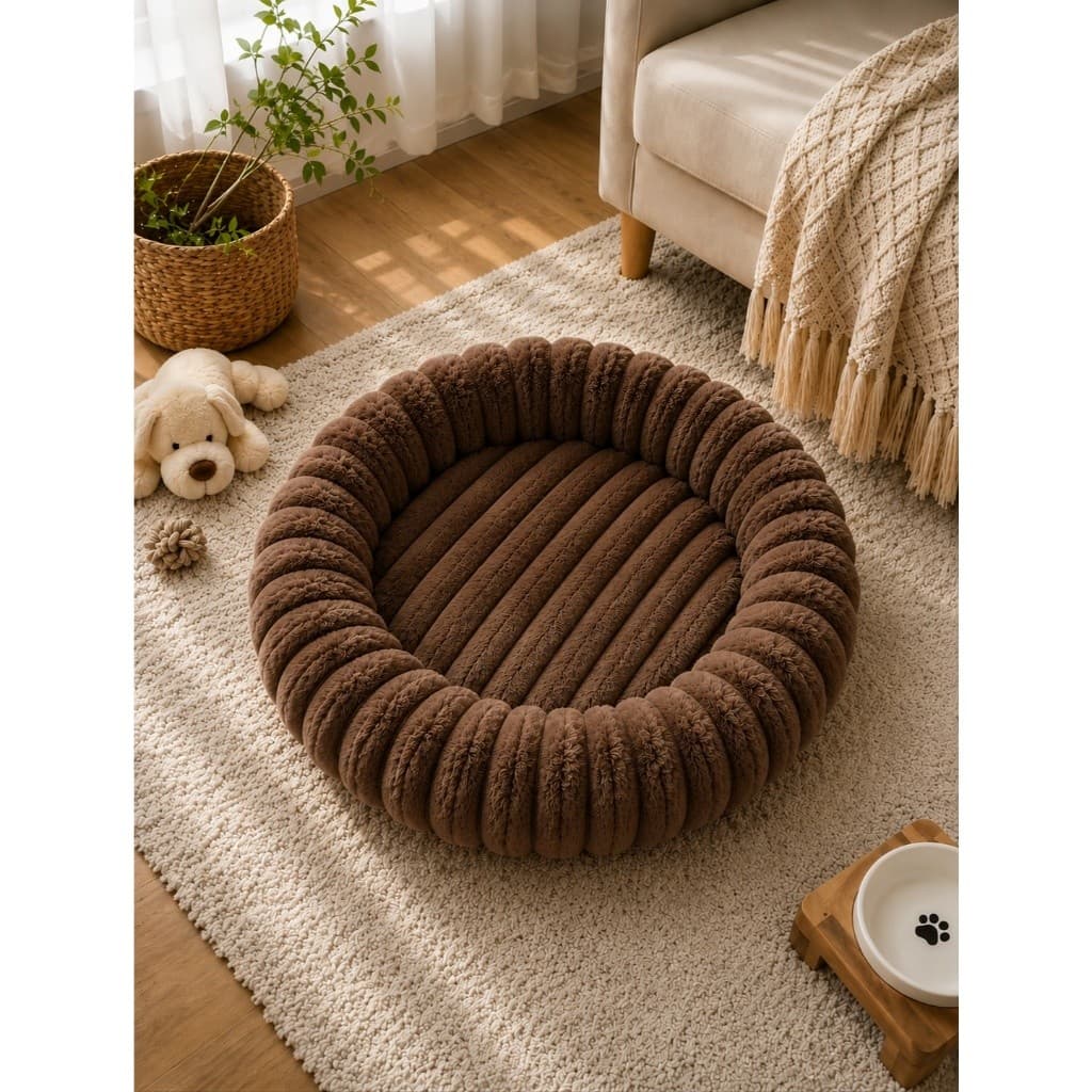 Caminha Pet Pelucia Cachorro Gato Cama Pet Redonda Donunts Marromm
