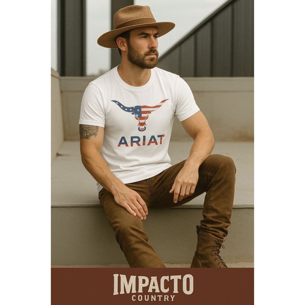 Camiseta Masculina Camisa Country Ariat Wild West e Impacto Country Cowboy Elegante Festa Barretão 2025
