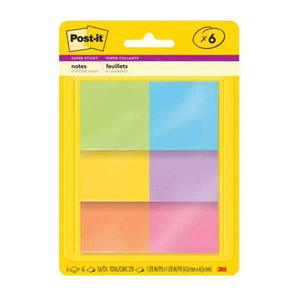 Bloco de notas adesivas Post-it cores Neon 6 blocos de 47x47mm 45 folhas 3M