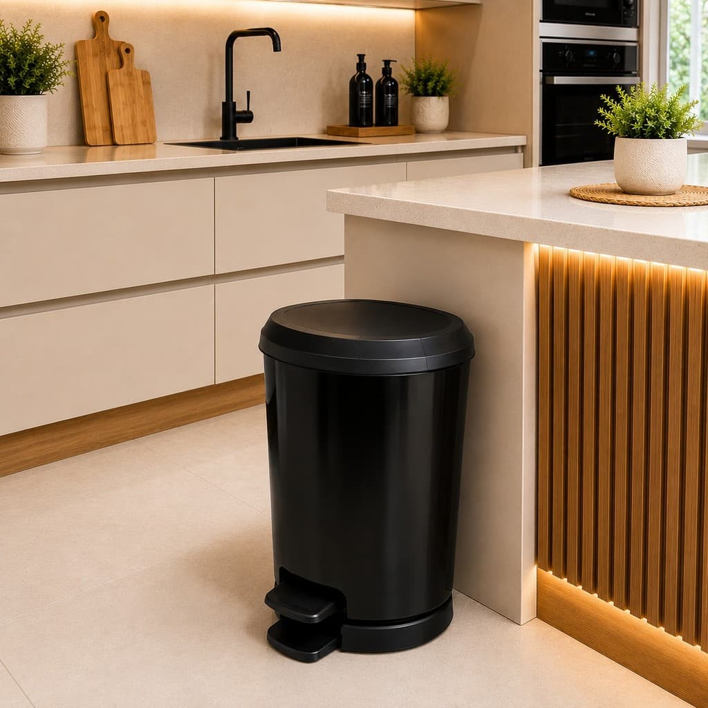 Lixeira Preta Lisa C/ Pedal E Tampa LUXO 20 Litros ou 10L Para Banheiro Escritório Cozinha Lavanderia