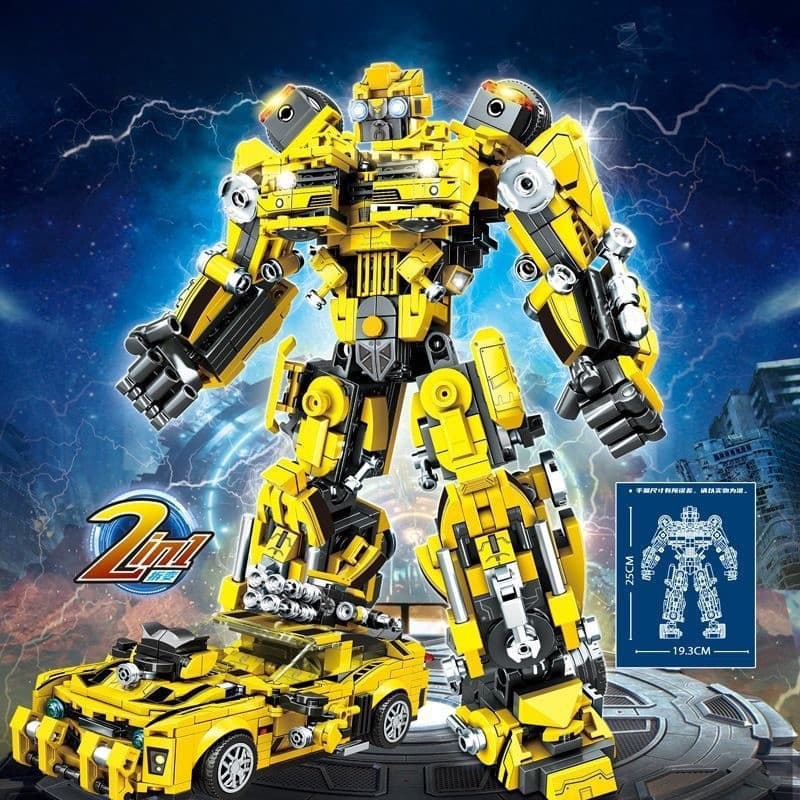 Menino DIY Mini Transformação Robô Bumblebee Optimus Prime Carro Mech Modelo Blocos De Construção Brinquedos Educativos