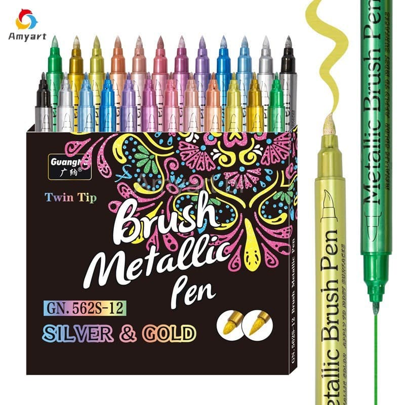 Marcador Acrílico Permanente para Desenho 3/12 Cor Impermeável Caneta Metálica Graffiti DIY Brush Pen Material De Arte