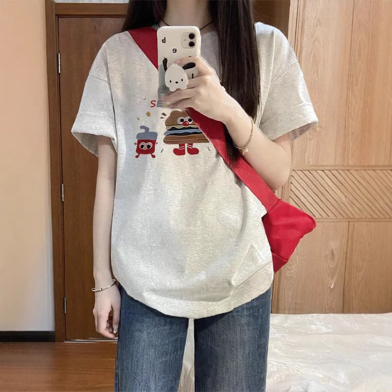 Produtos em estoque pronto Entrega no mesmo dia Novo estilo retrô puro algodão pesado camiseta de manga curta feminina D