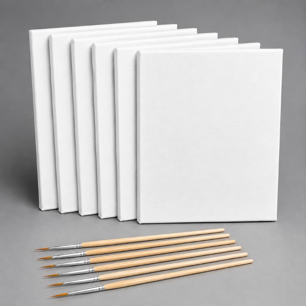 Kit 6 Telas Para Pintura 20x30cm com 6 Pincéis Chatos Uso Artístico Profissional
