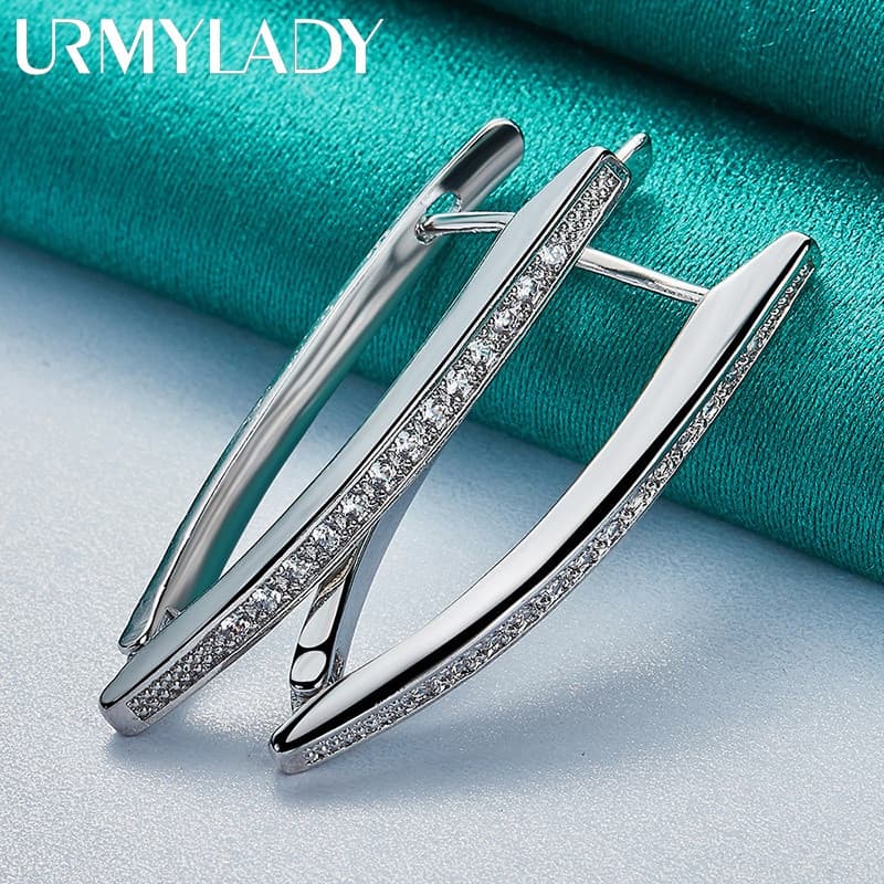 URMYLADY Brincos de Clipe em Prata Esterlina 925 com Zircônia AAA para Mulheres, Joias de Moda para Casamento e Noivado