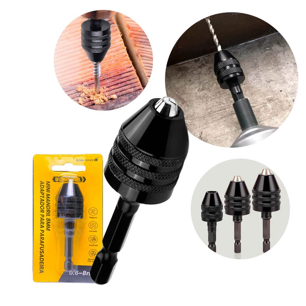 Mini Mandril Aperto Rápido 8mm Adaptador Parafusadeira Bomvink Furadeira Haste Pol Engate Brocas Pinça Universal