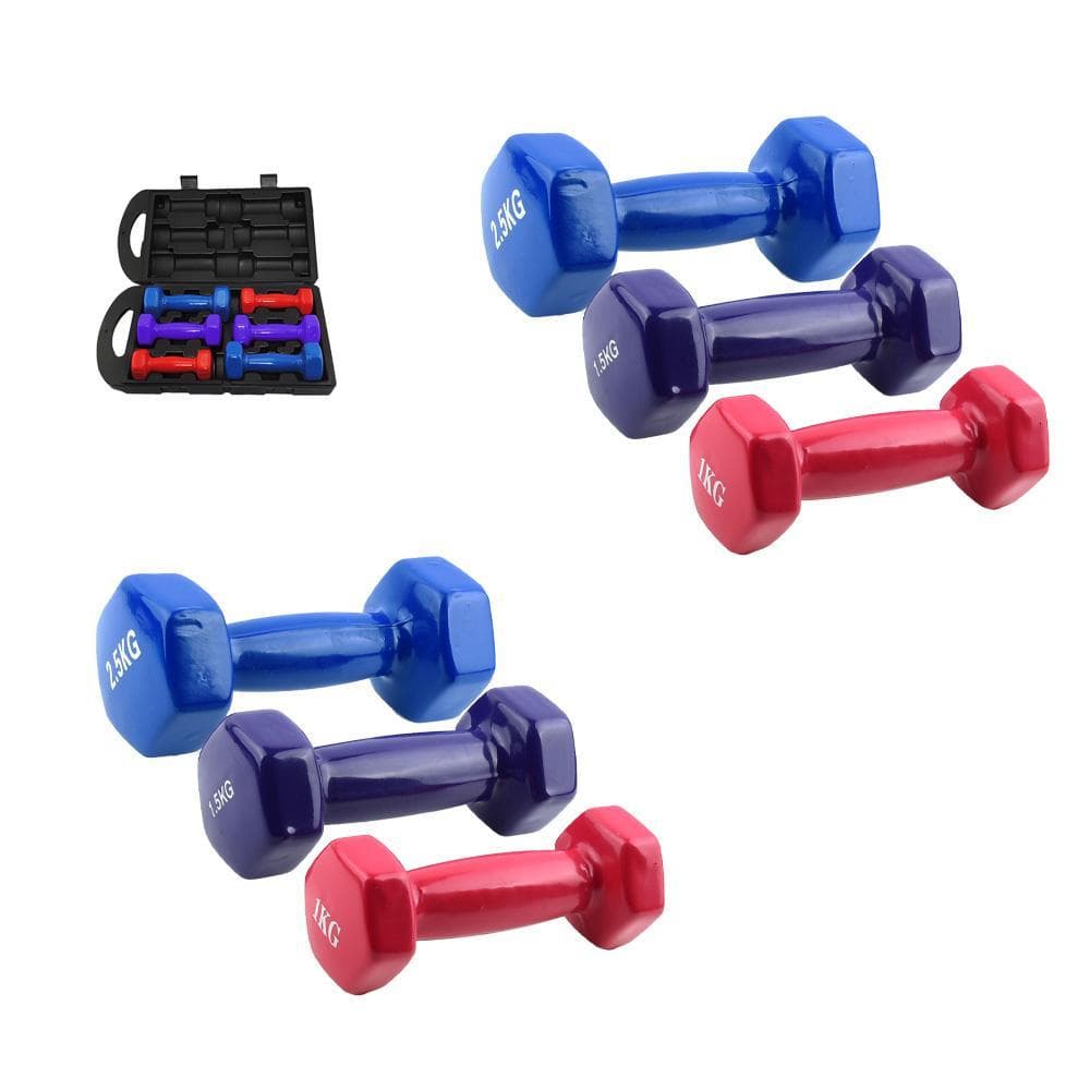 Conjunto de Halteres 10KG para Exercícios em Casa com 2 Halteres de 2,5KG 1,5KG e 1KG Maleta Transportadora Durável