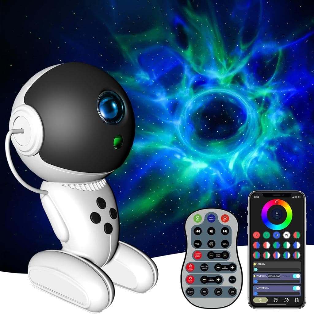 Projetor de Estrelas Astronauta, Luz Noturna Galáxia, Projetor Espacial com Controle Remoto e Temporizador, Lâmpada LED