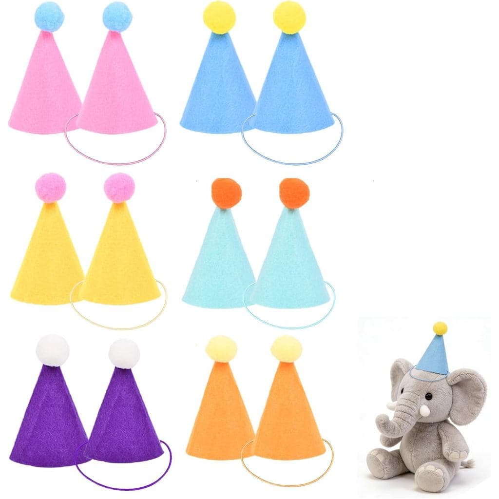 12 Chapéus de Festa Mini para Animais de Pelúcia - Decorações de Festa de Aniversário para Bonecos, Cães, Gatos, Coelhos