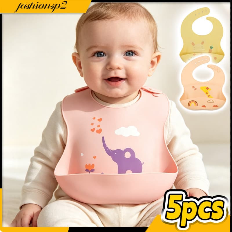 5Pcs Babador Silicone Infantil Com Pega Migalhas Impermeável