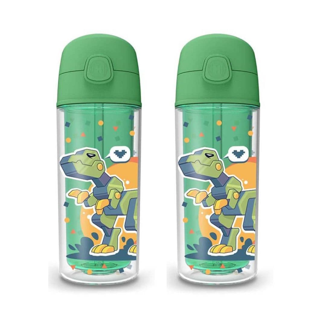 2 Garrafinha Infantil 270ml Escolar Squeeze Água Crianças Robossauro