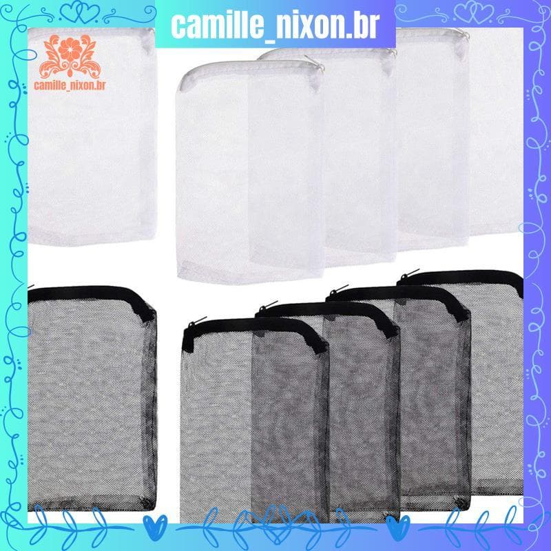 [camille_nixon.br] 10 Unidades De Saco De Filtro De Aquário Para Tanque De Peixes Com Malha Zíper Bolsa De (Branco + Pre
