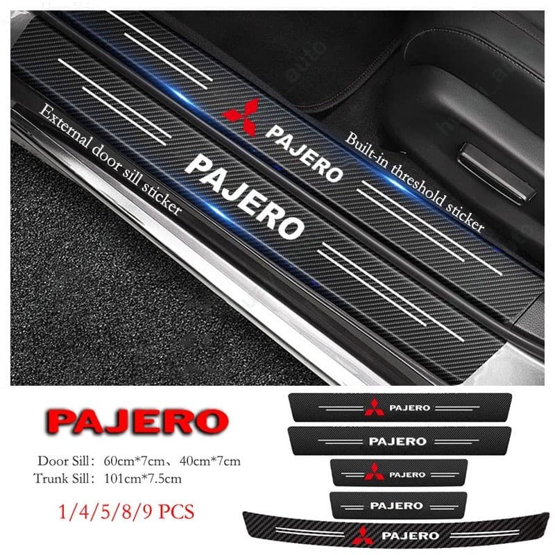 Adesivo De Soleira De Porta De Carro Mitsubishi Pajero Anti-Arranhões Couro De Fibra De Carbono Adesivos Protetores-Mala