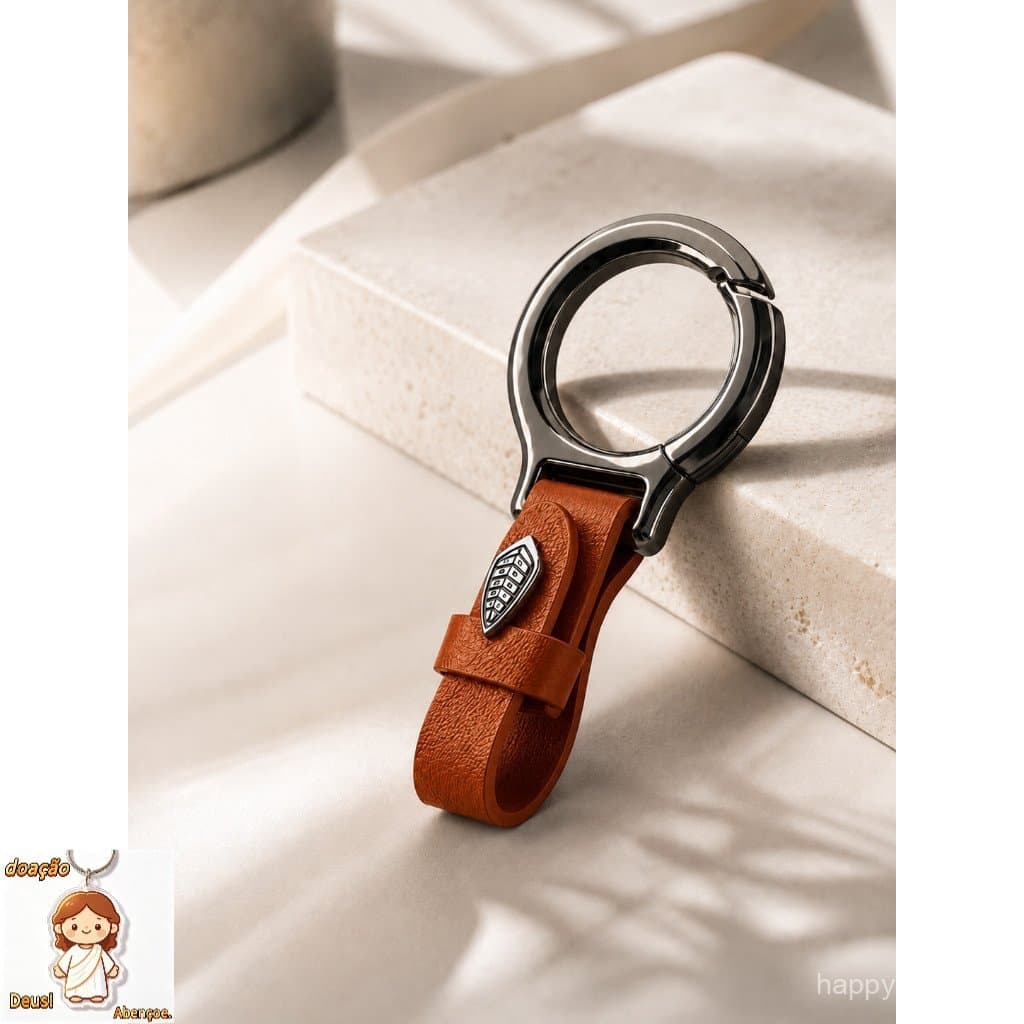Chaveiro Mosquetão Premium de Metal e Couro para Carro Moto Casa Bolsa e Mochila Masculino Feminino