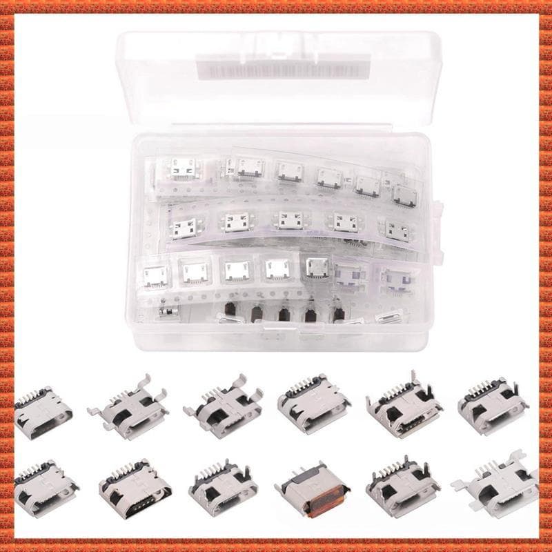 (Zac) 60PCS Kit De Conector Fêmea Micro-USB Tomada De 5 Pinos 12 Tipos