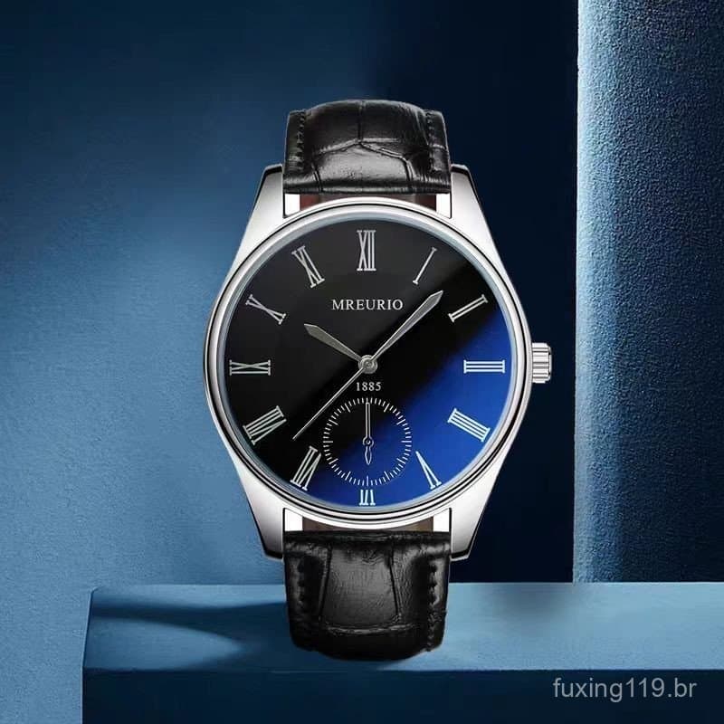 Relógio Masculino Casual De Quartzo Fashion Azul Escuro Relógio De Couro Genuíno Relógios Esportivos