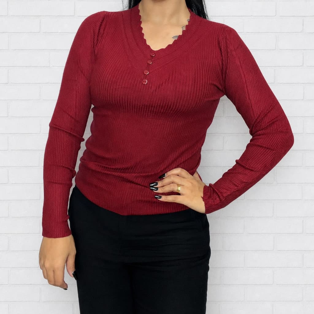 Blusa Suéter Feminina Casual Com Botão Quentinha do M ao GG