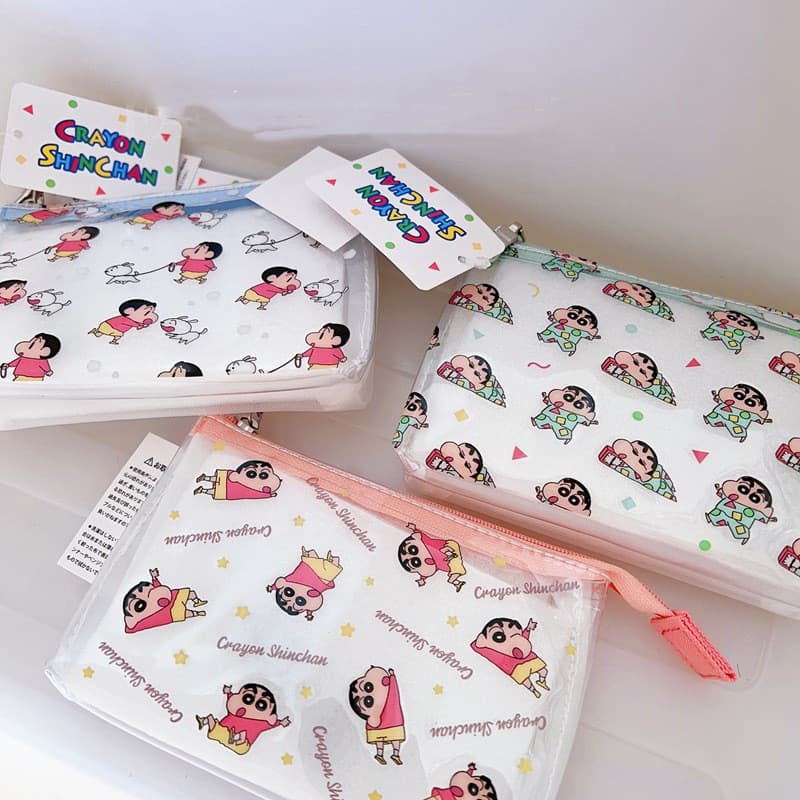 Crayon Shin-Chan Cartoon Cute pvc Transparente Bolsa de armazenamento à prova d'água Bolsa de cosméticos dupla Bolsa de