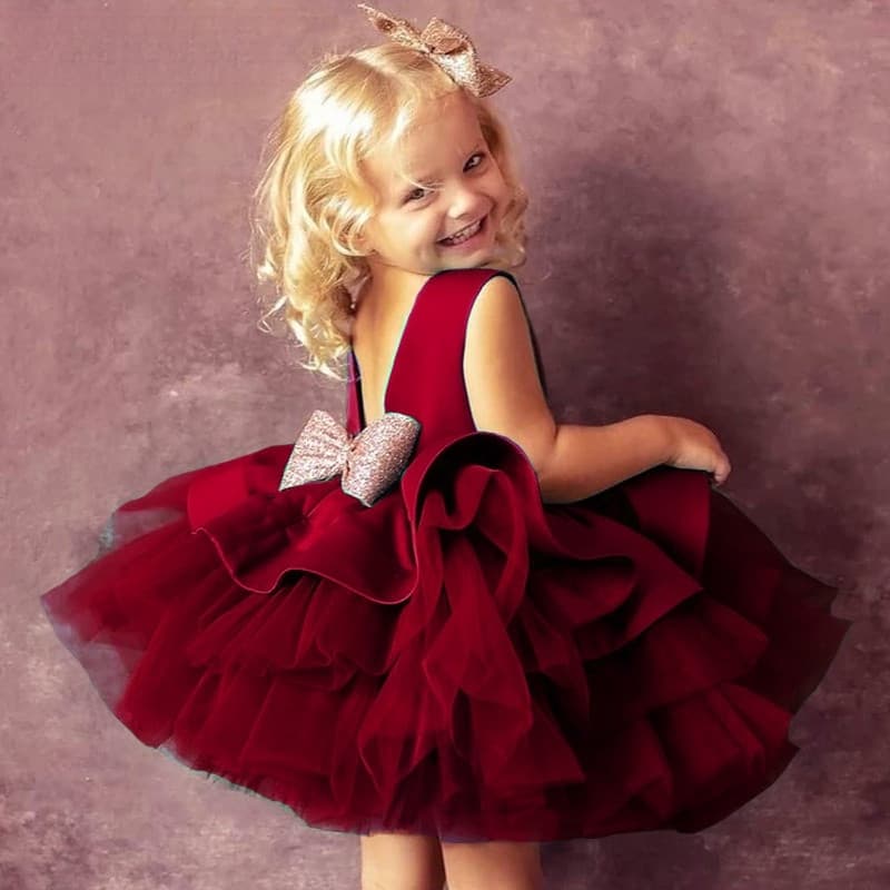 Vestido de Festa para Primeiro Aniversário de Crianças MQATZ, Roupas para Meninas com Laço Grande, Vestido de Princesa p