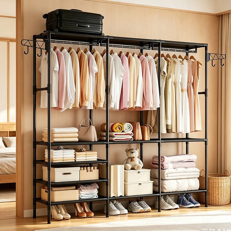 Guarda Roupa Portátil Arara Desmontável Organizador Multifuncional Para Roupas Cobertores E Calçados