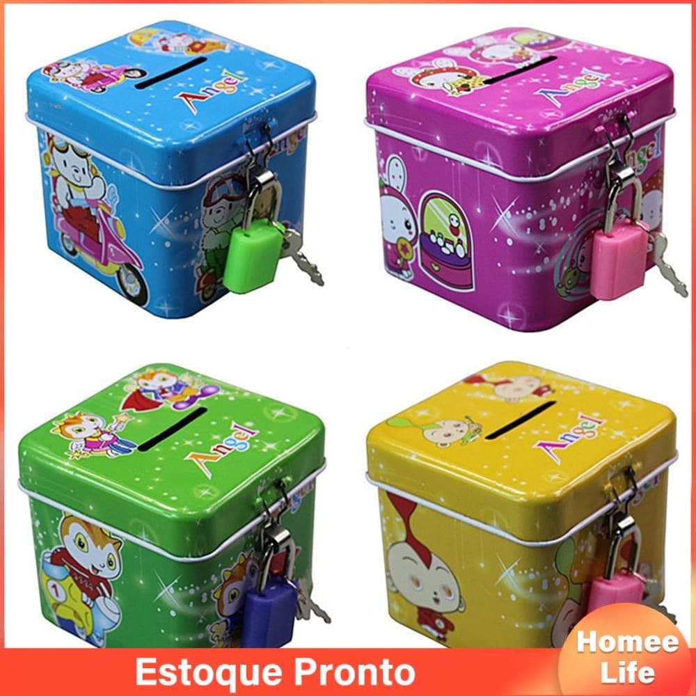 Cofrinho Redondo de Desenho Animado, Cofrinho Quadrado para Crianças, Porta-Canetas de Ferro 3714