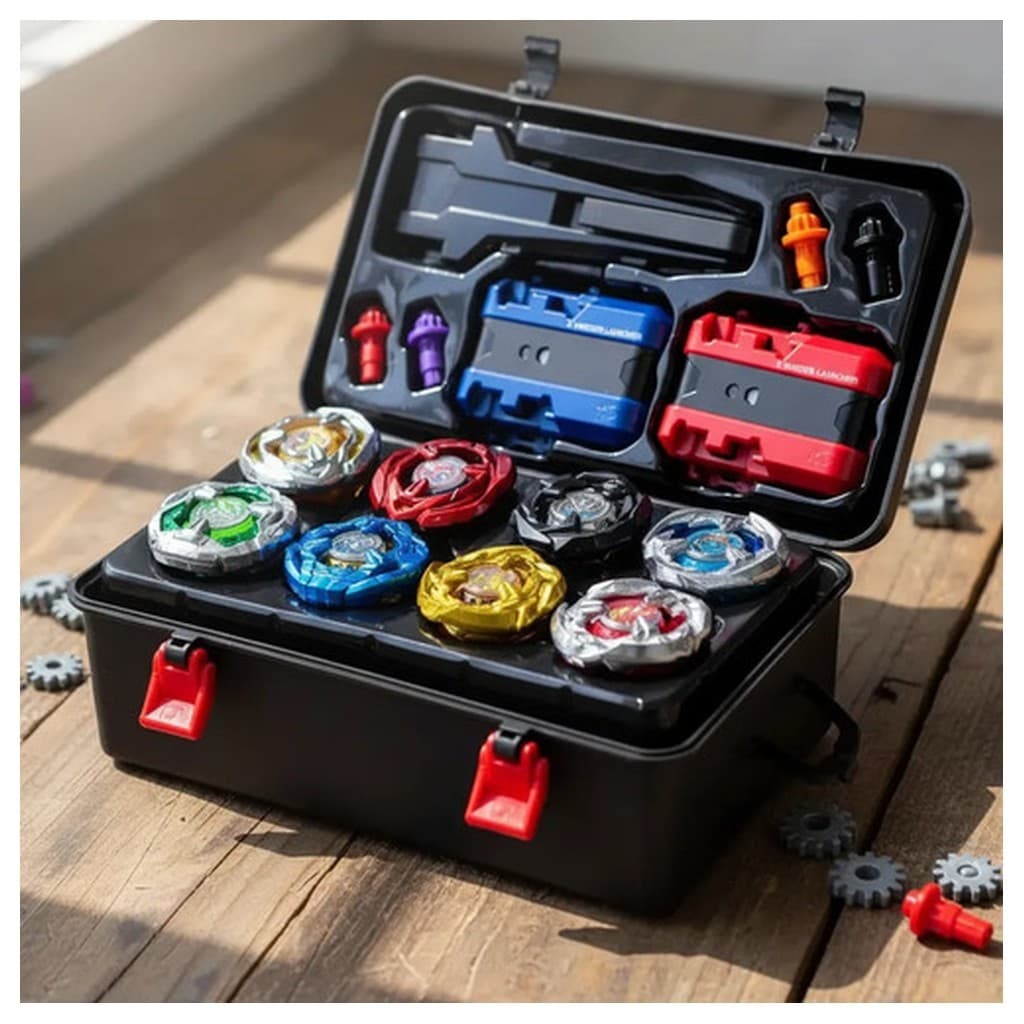 Kit Maleta 8 Piões Batalha 2 Lançadores Grip Msp Kids Beyblade Diversas Cores