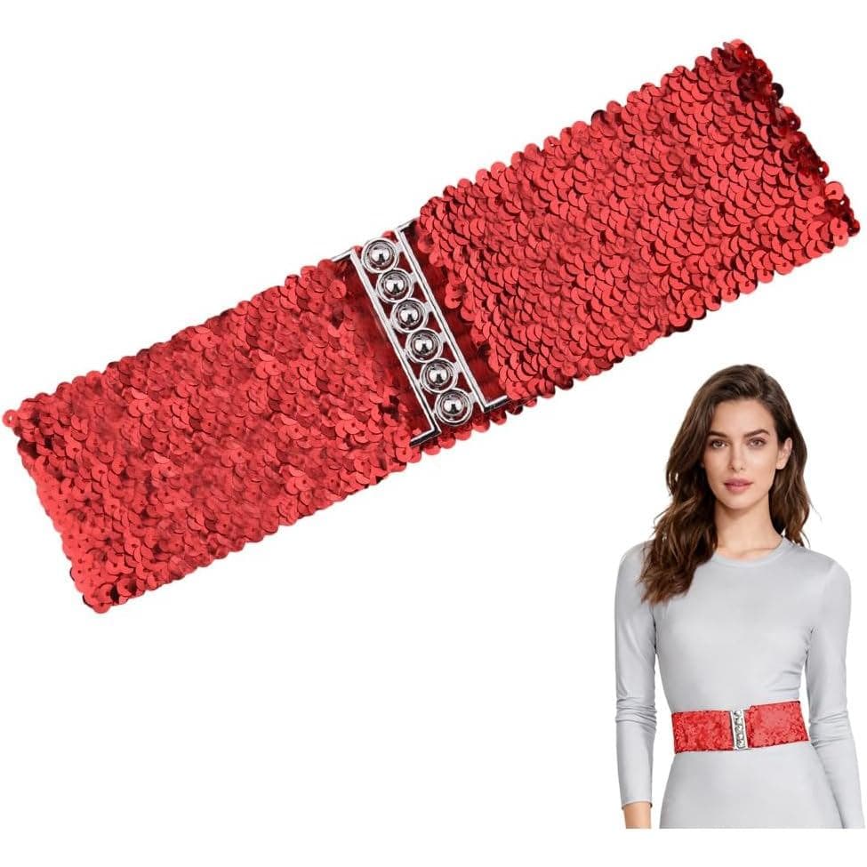 Cinto Brilhante YALLNASL para Mulheres, Cinto Elástico Brilhante para Trajes de Festa Retro, Cintos Elásticos para Mulhe