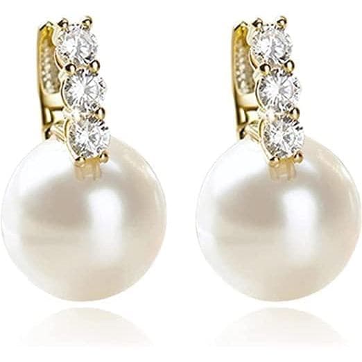 Brincos de Pérola DI QIU REN para Mulheres, Banhados a Ouro 14K, Hipoalergênicos, Brincos de Argola com Zircônia Cúbica
