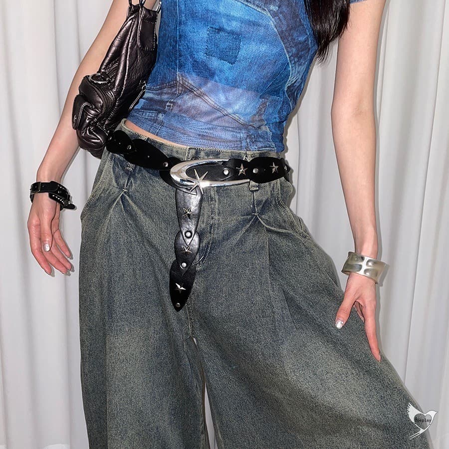 Cinto Feminino Country Punk Y2K Com Fivela Galaxy E Detalhes De Estrela Versátil Para Mulheres