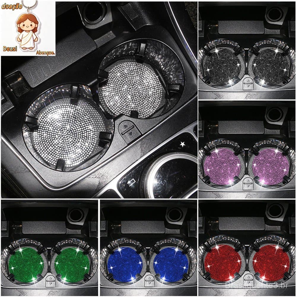 2pcs Copo De Água Rhinestone Para Carro Sílica Gel À Prova De Choque Porta-Copos Bling Universal Auto Accessorie