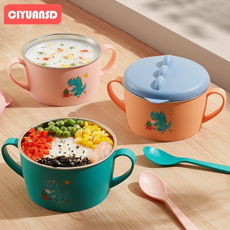 Tigela infantil de aço inoxidável, anti-queda e anti-queimadura, tigela especial para bebês, utensílios de mesa infantis
